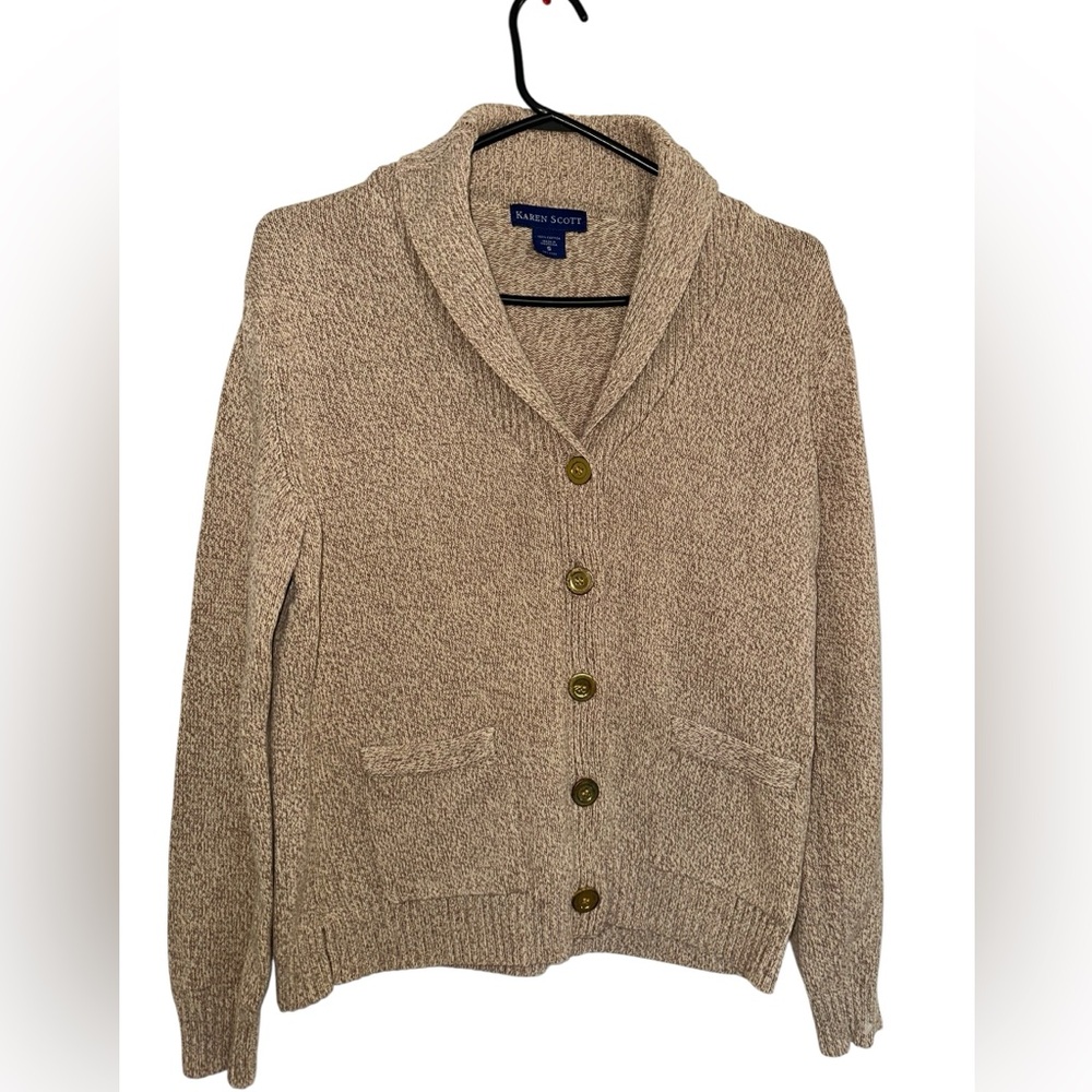 Karen Scott Women's Tan Button-Up Cardigan - Picture 2 of 10